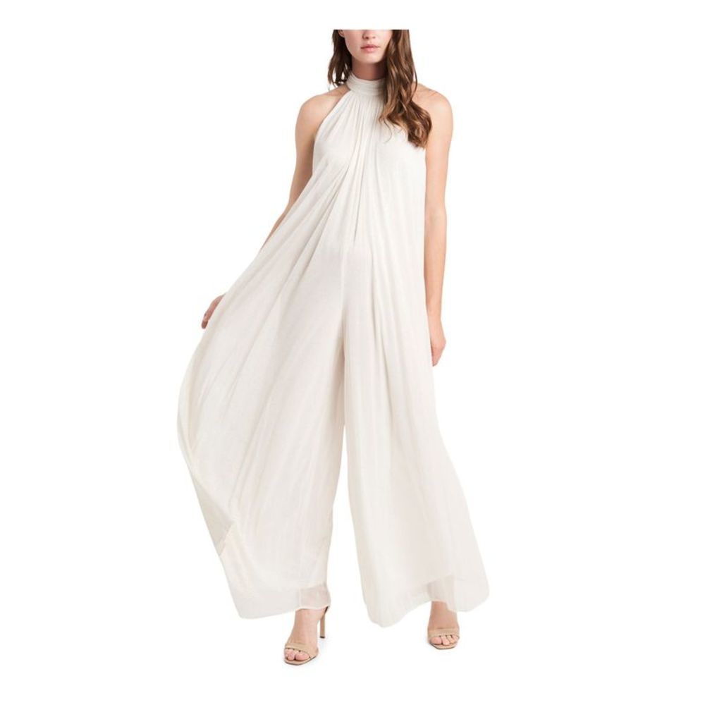 JBS LIMITED Womens Ivory High-neck Sparkle-mesh Sleeveless Wide Leg Jumpsuit S
